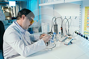 The scientist works in the laboratory. Research and biology concept