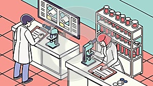 Scientists in a bustling medical lab with advanced tech. vector design Generative AI