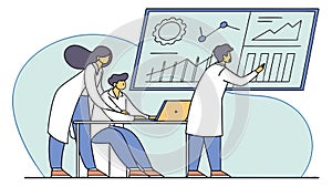 Scientists Collaborating on Research in a High-Tech Science Lab, vector design Generative AI