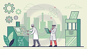 Scientists conducting experiments with advanced machinery, vector design Generative AI