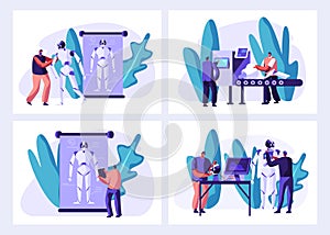 Scientists Create Cyborgs in Laboratory Set. Robot Creating Stages Process. Making Hardware and Software, Robotics Engineer