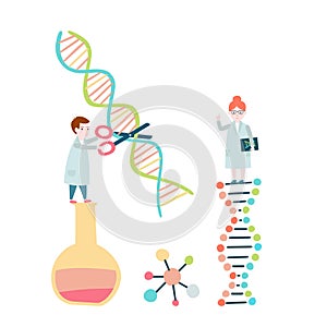 Scientists. DNA structure, genome sequencing.