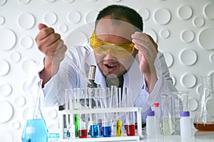 Scientists experiment in laboratory science.