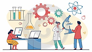 Scientists in lab coats science research lab vector design Generative AI