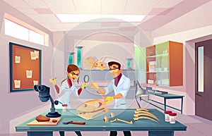 Scientists studying fossils in laboratory vector photo
