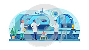 Scientists working in a modern laboratory, research and development, vector design Generative AI