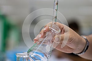 Working Titration technique in the laboratory.