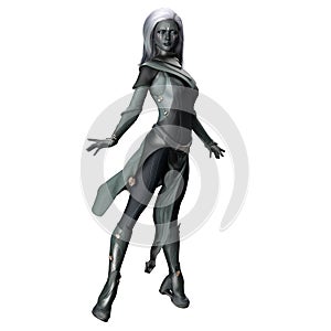 Scifi Alien Woman with Gray Skin, 3D Illustration, 3D rendering