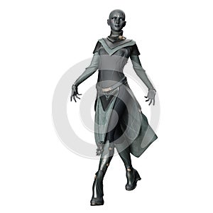 Scifi Alien Woman with Gray Skin, 3D Illustration, 3D rendering