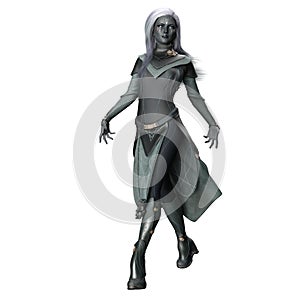 Scifi Alien Woman with Gray Skin, 3D Illustration, 3D rendering