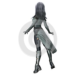 Scifi Alien Woman with Gray Skin, 3D Illustration, 3D rendering