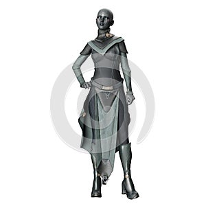 Scifi Alien Woman with Gray Skin with Hand on Hip and Face Makeup Isolated, 3D Illustration, 3D rendering