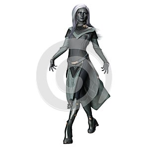 Scifi Alien Woman with Gray Skin Isolated, 3D Illustration, 3D rendering