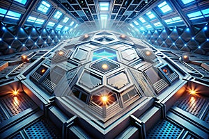 SciFi Panels. Futuristic texture. Spaceship hull geometric pattern. 3D illustration. Technology concept photo