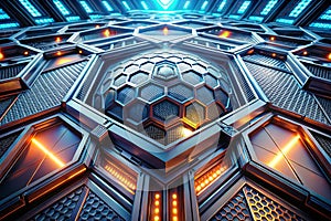SciFi Panels. Futuristic texture. Spaceship hull geometric pattern. 3d illustration. Technology concept photo