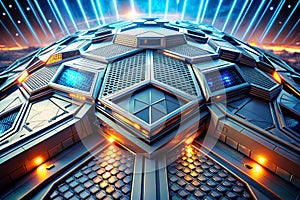 SciFi Panels. Futuristic texture. Spaceship hull geometric pattern. 3d illustration. Technology concept photo