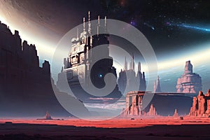 scifi spacescape towm ceres colony illustration