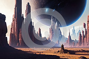 scifi spacescape towm ceres colony illustration