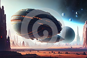 scifi spacescape towm ceres colony illustration