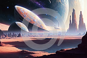 scifi spacescape towm ceres colony illustration