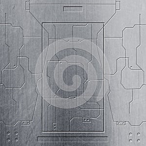 Scifi wall. chrome metal wall and circuits. metal background photo