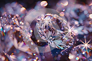 Scintillating diamonds suspended in midair with sparkling light reflections and bokeh