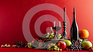 Scintillating Still Life: A Captivating Arrangement of Fruits, Candlestick, and Wine on a Vase Again