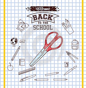 Scissor on checkered of back to school vector design