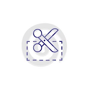 Scissor cut discount line icon. Snip coupon