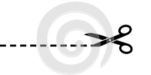 Scissor with dot line. Cut coupon. Snip ribbon. Black scissors isolated on white background. Separation element. Scissor with ribb