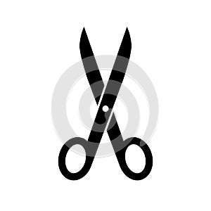 Scissor icon. Silhouette black scissors isolated on white background. Symbol barber. Simple open scissor for design of hairdresser photo