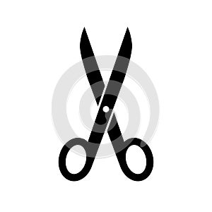 Scissor icon. Silhouette black scissors isolated on white background. Symbol barber. Simple open scissor for design of hairdresser