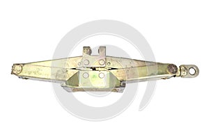 Scissor jack shot, car lifter, Mechanical car jack isolated on white background