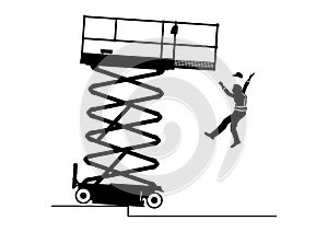 Scissor lift tip-over risk.