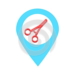 Scissor location map pin pointer icon. Element of map point for mobile concept and web apps. Icon for website design and app devel