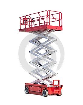 Scissor self propelled lift on a light background