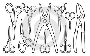 Scissor vector illustration on white background. Clippers vector outline set icon. Isolated outline set icon scissor.