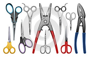 Scissor vector illustration on white background. Clippers vector realistic set icon. Isolated realistic set icon scissor