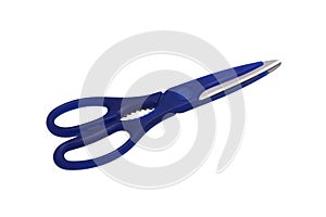 Scissors with blue handle. Isolated
