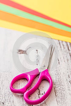 Scissors and Colorful Papers