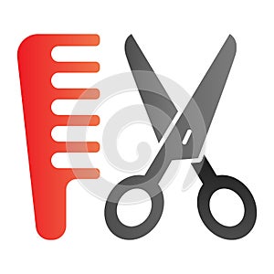 Scissors and comb flat icon. Hair salon vector illustration isolated on white. Haircut gradient style design, designed