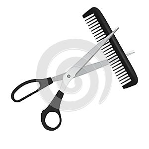 Scissors and comb for hair isolated on white