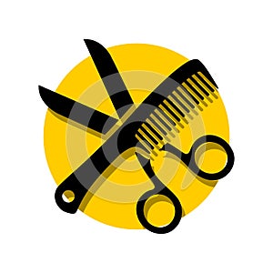 Simple Scissors comb hair salon logo illustration