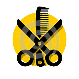 Simple Scissors comb hair salon logo illustration