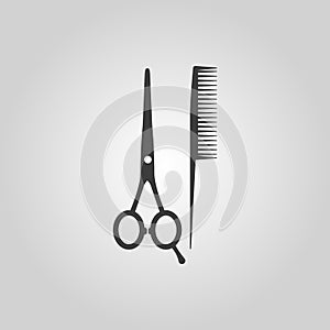 The scissors and comb icon. Barbershop symbol. Flat