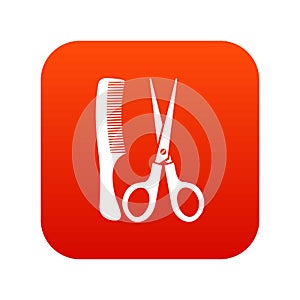Scissors and comb icon digital red