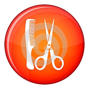 Scissors and comb icon, flat style
