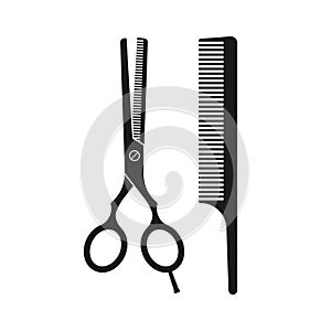 Scissors and comb icon. Hair cut, barber, hairdresser, beauty salon logo. Vector illustration