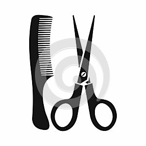 Scissors and comb icon, simple style