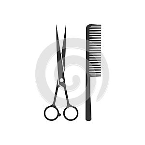 Scissors and comb icon. Vector illustartion, flat design.